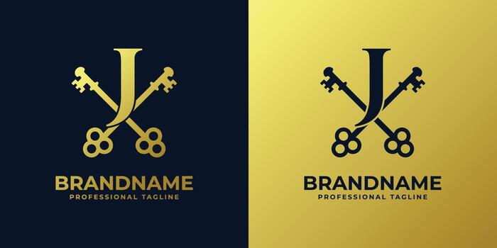 Letter J With Double Key Logo, suitable for any business related to key with J initial. vector