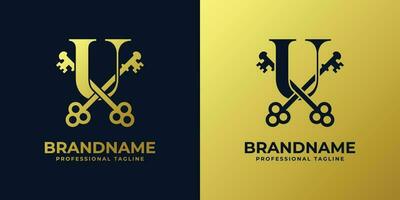 Letter U With Double Key Logo, suitable for any business related to key with U initial. vector
