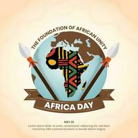 Square Africa Day background with Africa map pattern and spear vector