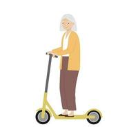 Senior woman riding kick scooter. Old woman riding electric scooter. Isolated Vector illustration