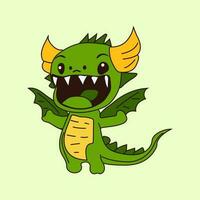 A cartoon of a green dragon dinosaur sticker emoticon for site, info graphics, video, animation, websites, mail, newsletters, reports, comic vector