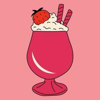 A milkshake with a strawberry and ice cream cone. vector