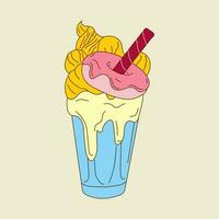 A milkshake with a strawberry and ice cream cone. Vector illustration isolated