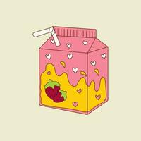 A pink box of strawberry milk with a strawberry in the middle. vector