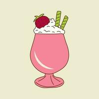 A milkshake with a strawberry and ice cream cone. Vector illustration isolated