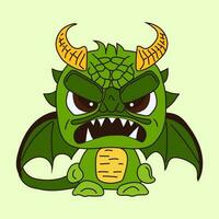 A cartoon of a green dragon dinosaur sticker emoticon for site, info graphics, video, animation, websites, mail, newsletters, reports, comic vector