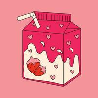 A pink box of strawberry milk with a strawberry in the middle. vector