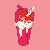 A milkshake with a strawberry and ice cream cone. vector