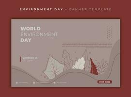 Environment day template design with simple line art of leaves in red brown design vector