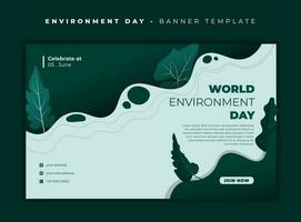 Green background with flat leaves design for environment day template design vector