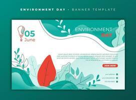 Flat background in green and red concept design for environment day template vector