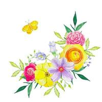 Floral watercolor composition of bright flowers. Summer bright bouquet vector