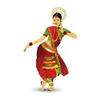 woman dancer performing bharatnatyam on white background vector