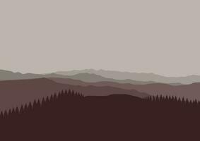 Mountain pine forest landscape. Vector illustration in flat style.