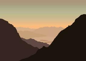 silhouette of a natural landscape of mountains and cliffs. Vector illustration in flat style.