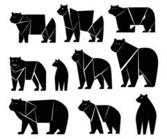 various bear silhouettes on a white background, in the style of bold and angular, tasteful use of negative space, lawren harris, fernando botero, bold images, contrasting shadows, bold black outlines vector