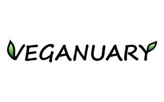 Veganuary vector lettering, icon, logo with leaves on white background