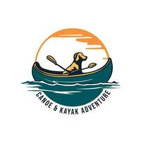 Canoe and Kayak Adventure logo design concepts. Monochrome, retro colors, line, silhouette styles. Mountain adventure badge, travel logo template. Camping patch, prints. Stock label isolated vector