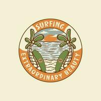 Surfing Adventure Vintage Badge logo Design. Summer Vibe Badge Design Illustration vector