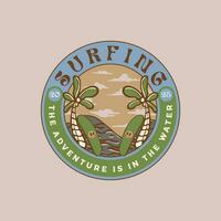 Surfing The adventure Badge Logo design Idea vector