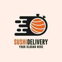 Sushi entrega Insignia etiqueta diseño logo vector