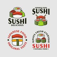 Insignia etiqueta Sushi diseño logo colección vector