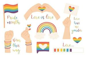 LGBT lettering set. Vector illustration. Flat style. Collection of LGBT elements. Pride month.