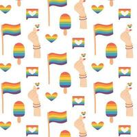 Seamless pattern with LGBT symbols. Vector illustration. Flat style. LGBT print. Pride month.