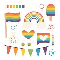 Set of lgbt elements. Vector illustration. Flat style. Hand drawn collection of lgbt elements. Pride month.