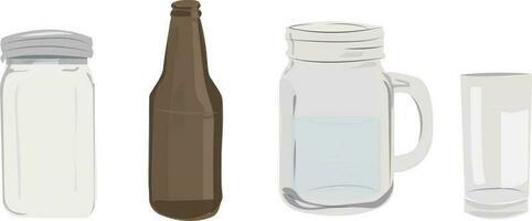 Glass Jars, Beer Bottle, and Glass Cup vector