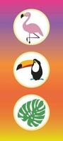 Three Summer Icons- Flamingo, Toucan, and Leaf vector