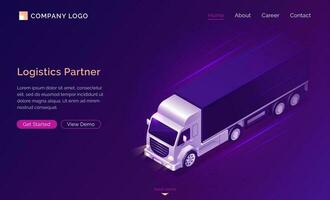 Logistic partner isometric landing page, banner vector