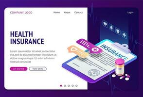 banner de página de destino isométrica de seguro de salud vector