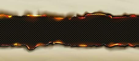 Burnt paper edges effect with fire and black ash vector