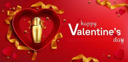 Cosmetics bottle for Valentine day in heart box vector