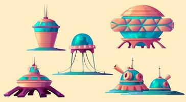 Space colonization, cosmic base elements set. vector