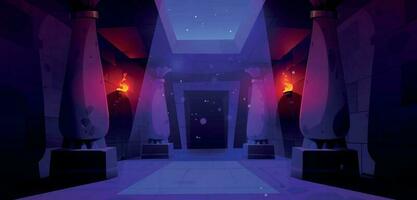 Night old Egypt medieval stone corridor interior vector