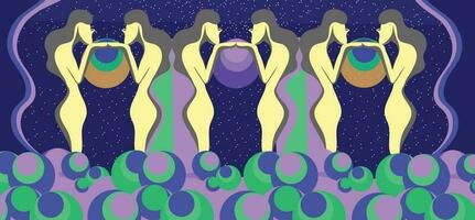 Groovy Background with Female Goddesses vector