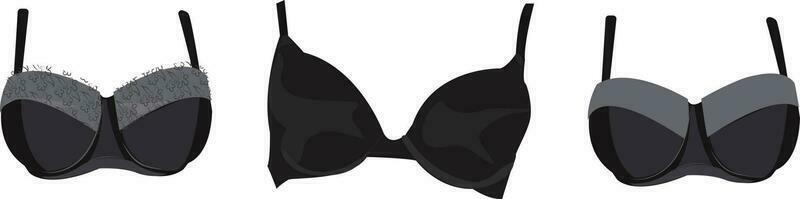 Set of Three Silky Black Bras vector