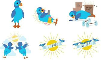 Blue Puffin Characters vector