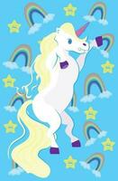 Whimsy, Creepy Unicorn with Scary Star and Rainbow Pattern Background vector