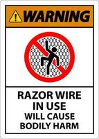 Warning Sign Razor Wire In Use Will Cause Bodily Harm vector