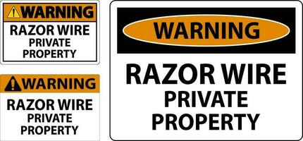 Warning Sign Razor Wire, Private Property Sign vector