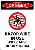 Danger Sign Razor Wire In Use Will Cause Bodily Harm vector