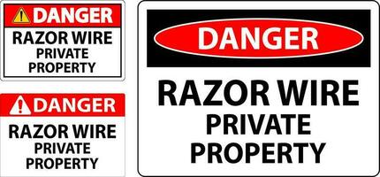 Danger Sign Razor Wire, Private Property Sign vector