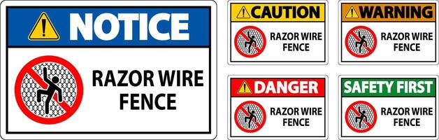 Danger Sign Razor Wire Fence On White Background vector