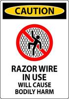 Caution Sign Razor Wire In Use Will Cause Bodily Harm vector