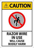 Caution Sign Razor Wire In Use Will Cause Bodily Harm vector