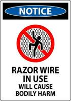 Notice Sign Razor Wire In Use Will Cause Bodily Harm vector