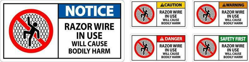 Danger Sign Razor Wire In Use Will Cause Bodily Harm vector